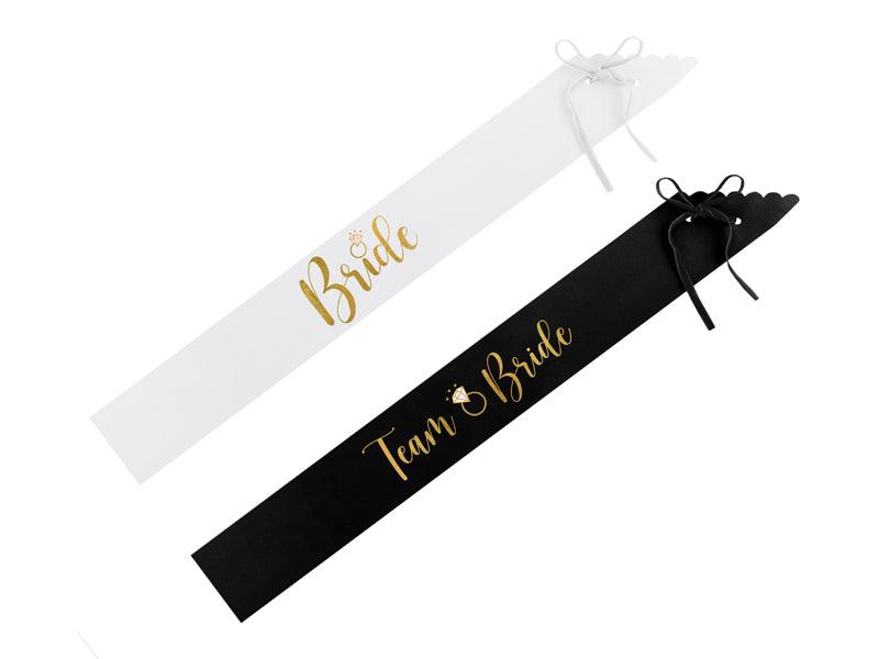 Bride to be und Bride Schärpen, schwarz und weiß (1 VPE / 6 Stk.) - FeierGlanz